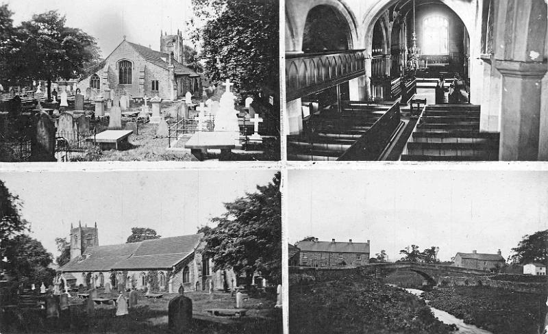 Long Preston composite.jpg - Postcard of views of Long Preston - St Mary's Church and Bridge End.  (The next image shows the reverse of the postcard which is date stamped 4th October 1912) 